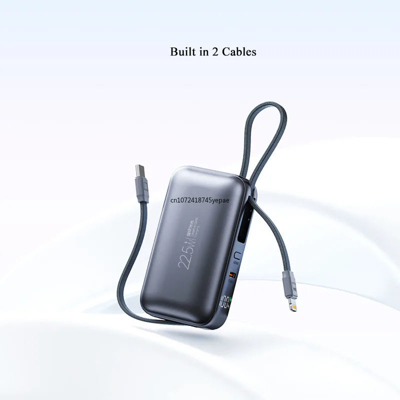 Mini Power Bank 10000mAh 22.5W PD20W Two Way Fast Charging Portable Charger External Battery Pack Built in Cables Powerbank New