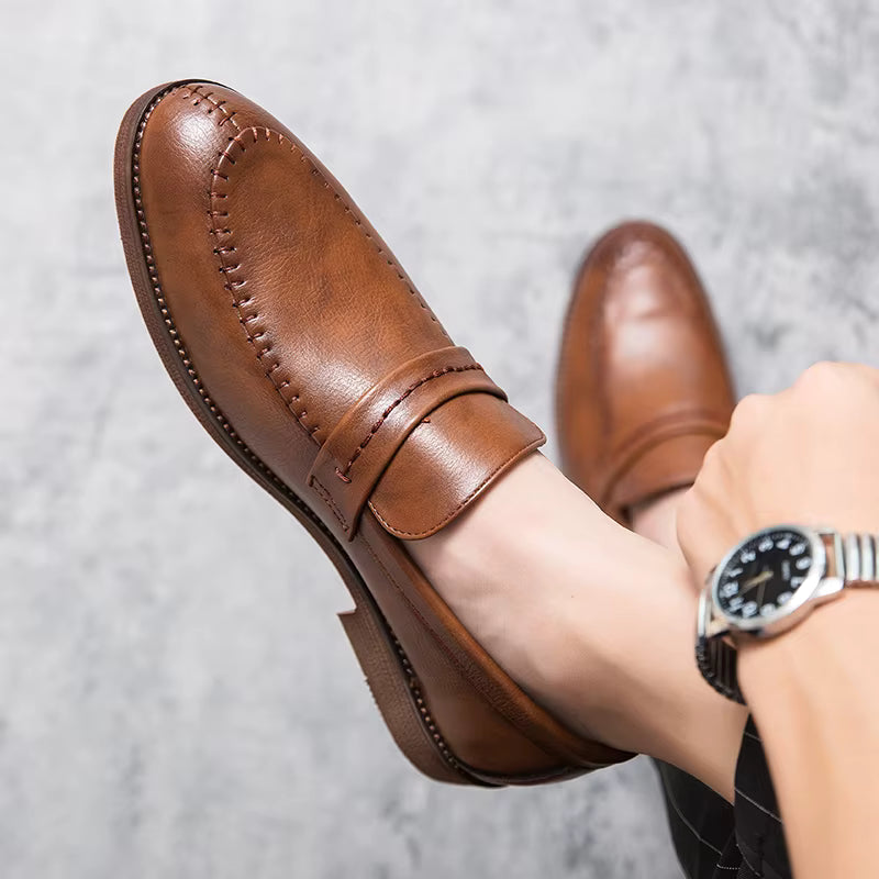 Men's Loafers Business Dress Leather Shoes Men's Brand Brown Oxford Shoes High Quality