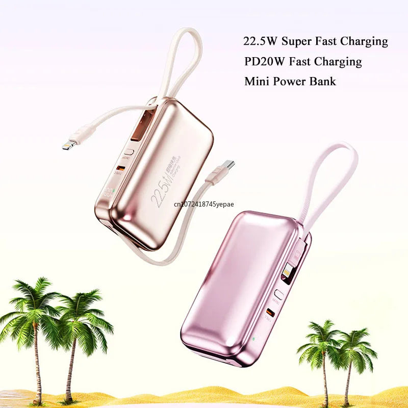 Mini Power Bank 10000mAh 22.5W PD20W Two Way Fast Charging Portable Charger External Battery Pack Built in Cables Powerbank New