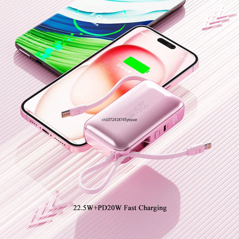Mini Power Bank 10000mAh 22.5W PD20W Two Way Fast Charging Portable Charger External Battery Pack Built in Cables Powerbank New