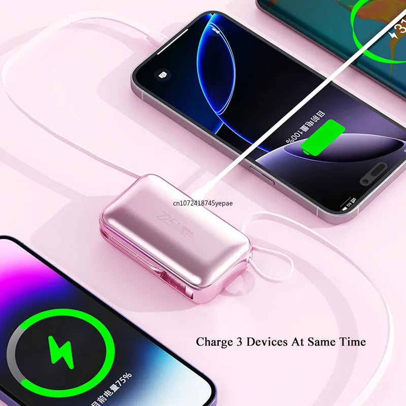 Mini Power Bank 10000mAh 22.5W PD20W Two Way Fast Charging Portable Charger External Battery Pack Built in Cables Powerbank New