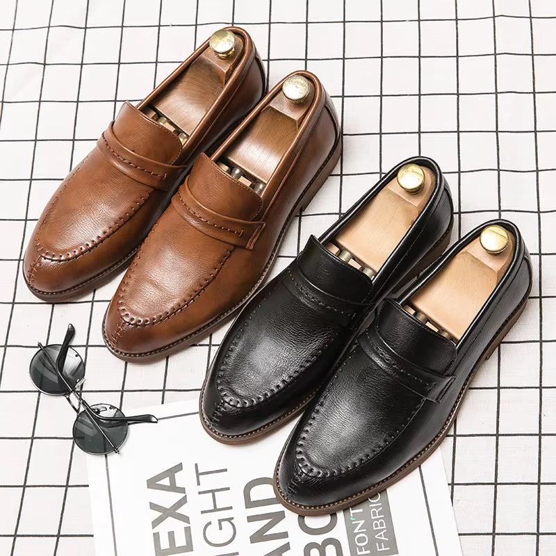 Men's Loafers Business Dress Leather Shoes Men's Brand Brown Oxford Shoes High Quality