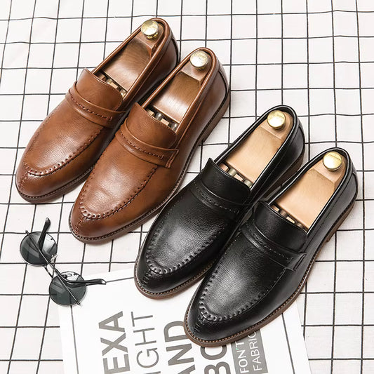 Men's Loafers Business Dress Leather Shoes Men's Brand Brown Oxford Shoes High Quality